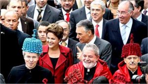 Lula (Honoris Causa pela Univ. Coimbra) e Sócrates (PM), Dilma e Cavaco